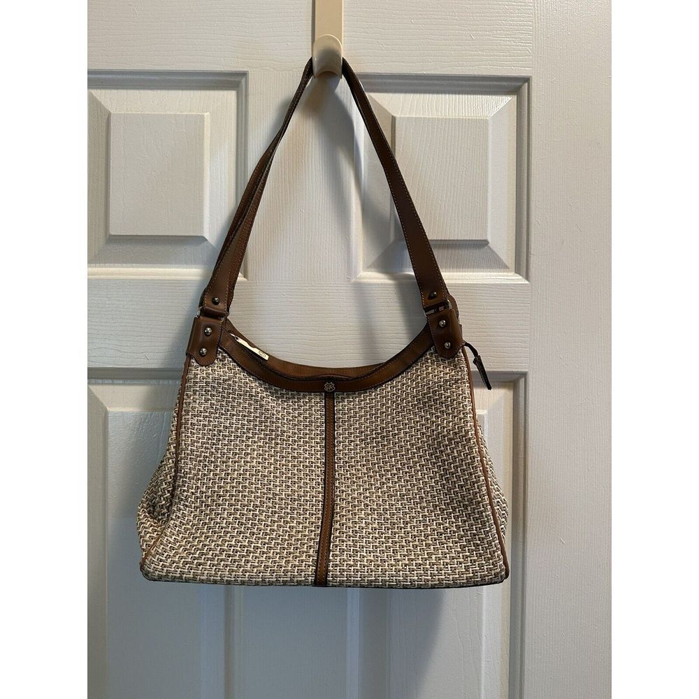 Vintage John Romain Raffia‎ Handbag Leather Straps Zip Top Straw Wicker Classic